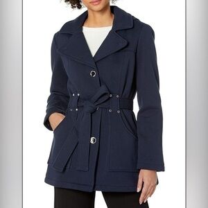 INTL d.e.t.a.i.l.s Hooded Fashion Fleece Coat Jacket - Womens Large - Navy Blue